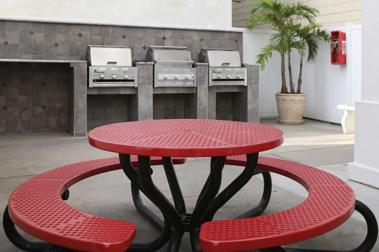 The barbecue and picnic area on the Matador sundeck, with tables set out for guests