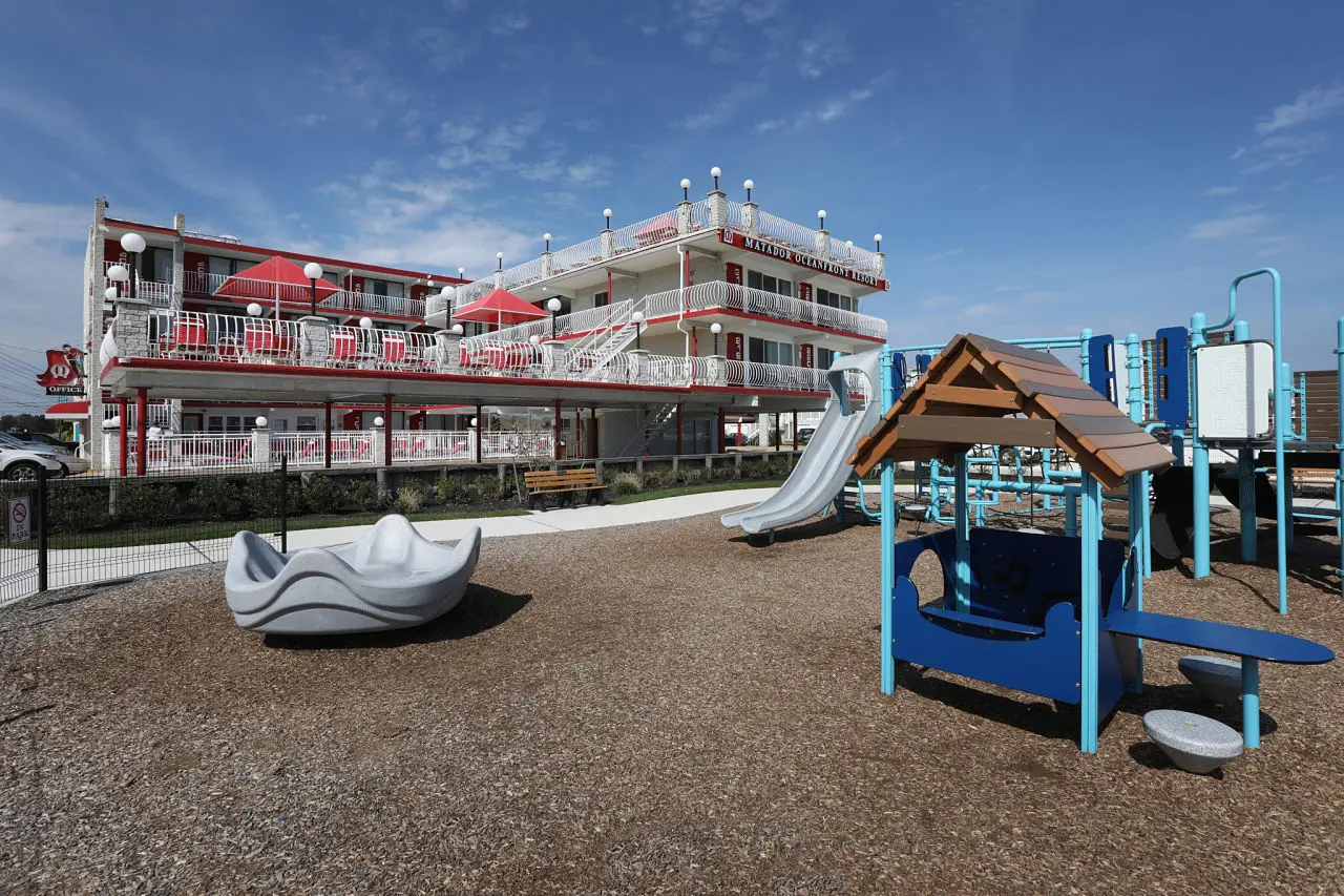 The public playground next door to the Matador Oceanfront Resort, with climbing equipment and slides
