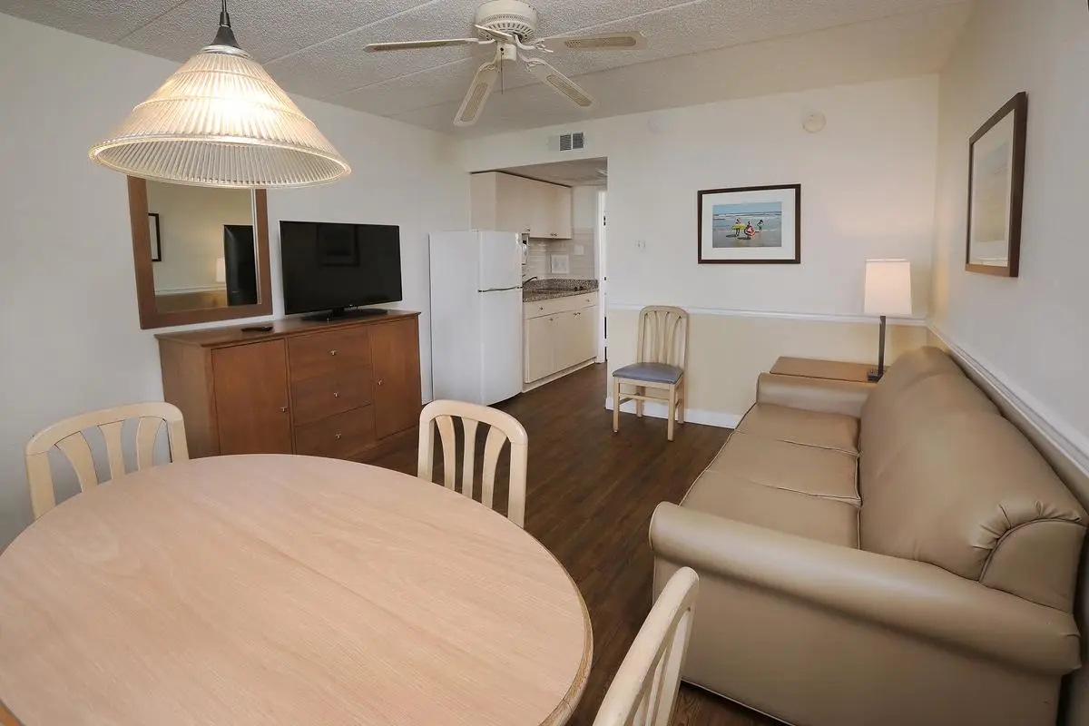 Living and dining space in a Type 6 Family Ocean View Efficiency at the Matador